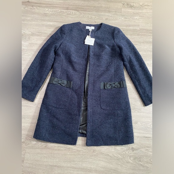 NWT RSVP by‎ Talbots Lurex Metallic Blue Tweed Jacket Bow Size 6 - Picture 3 of 8